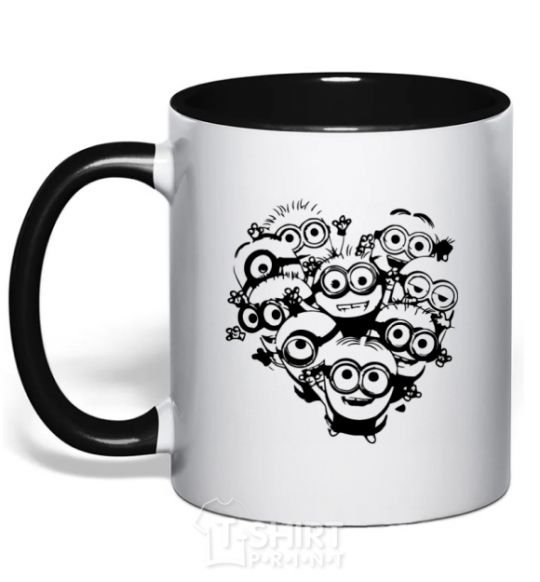 Mug with a colored handle Minions heart black фото