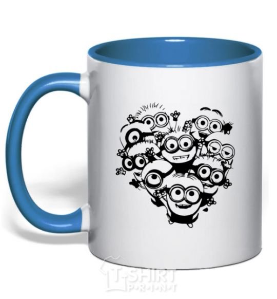 Mug with a colored handle Minions heart royal-blue фото