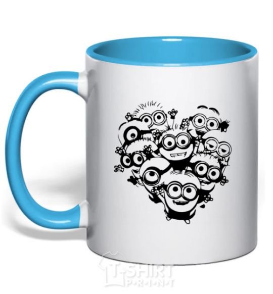 Mug with a colored handle Minions heart sky-blue фото