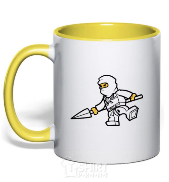 Mug with a colored handle A ninja with a spear yellow фото