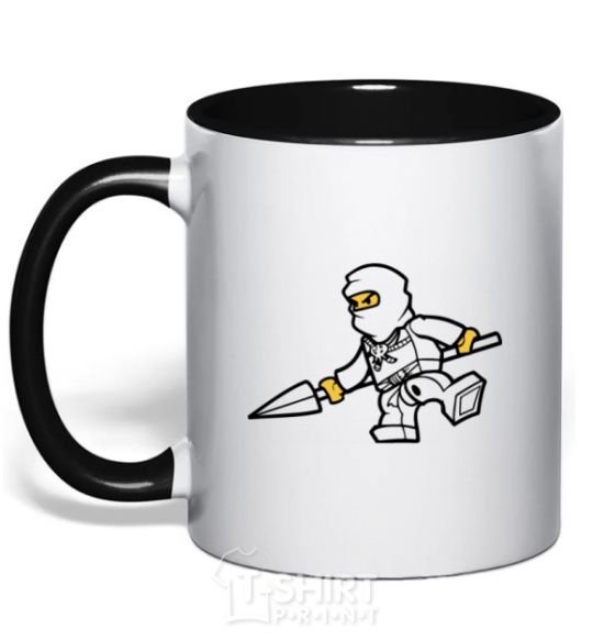 Mug with a colored handle A ninja with a spear black фото