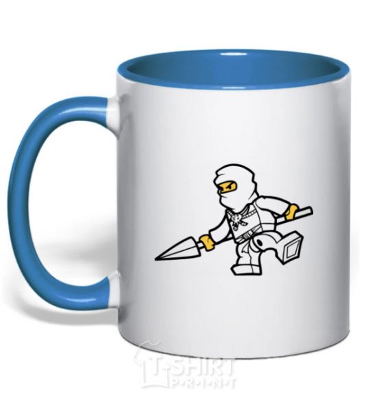 Mug with a colored handle A ninja with a spear royal-blue фото