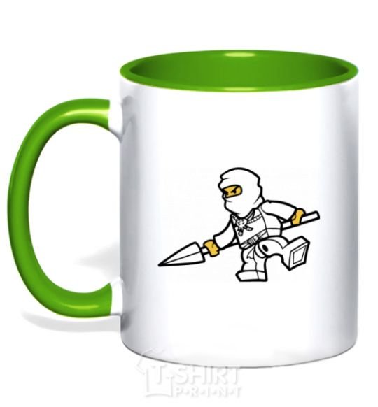 Mug with a colored handle A ninja with a spear kelly-green фото