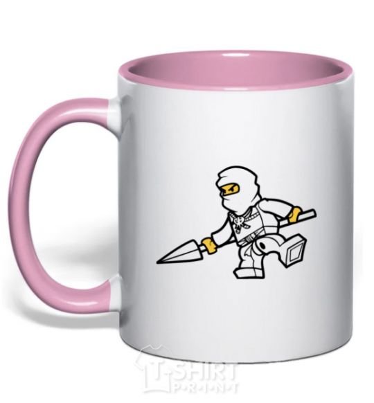 Mug with a colored handle A ninja with a spear light-pink фото