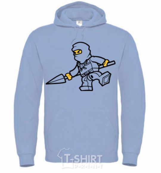 Men`s hoodie A ninja with a spear sky-blue фото