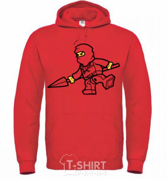 Men`s hoodie A ninja with a spear bright-red фото