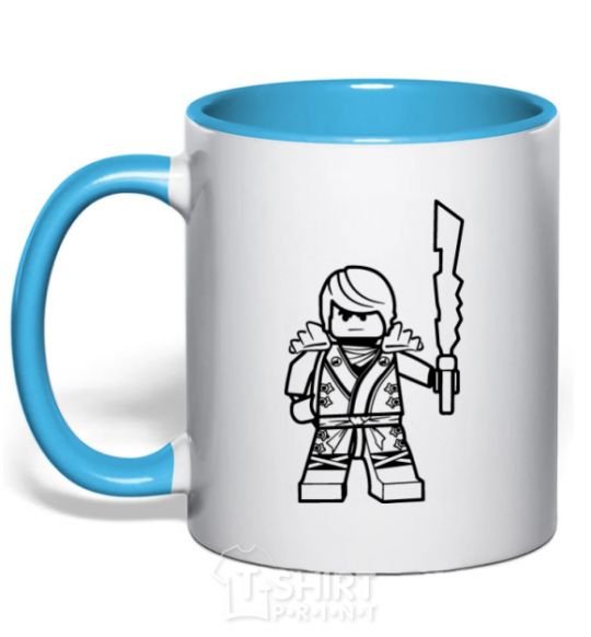 Mug with a colored handle Kai and the sword sky-blue фото