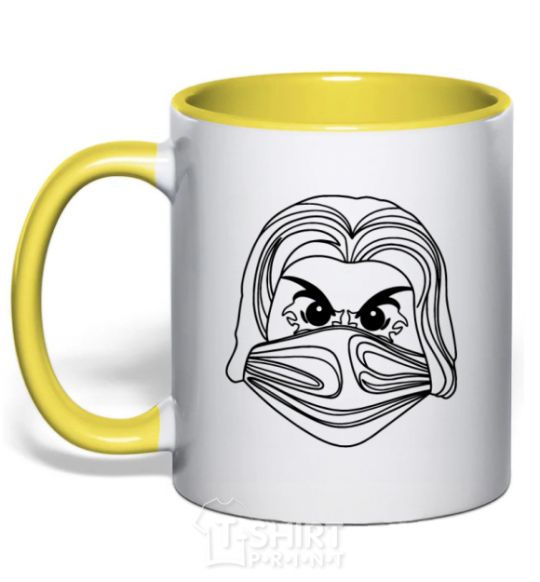 Mug with a colored handle Evil hero yellow фото