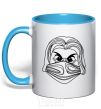 Mug with a colored handle Evil hero sky-blue фото