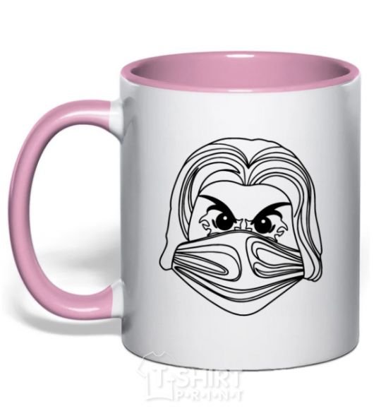 Mug with a colored handle Evil hero light-pink фото