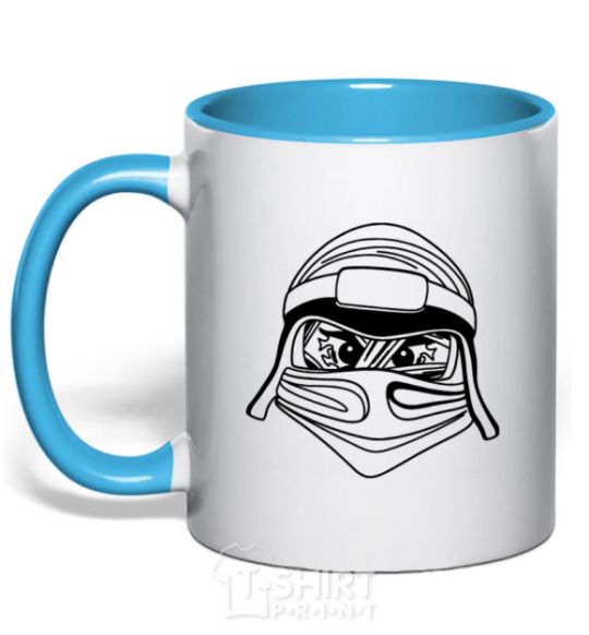 Mug with a colored handle Evil sky-blue фото