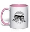 Mug with a colored handle Evil light-pink фото