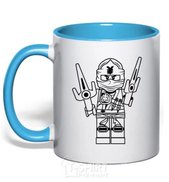 Mug with a colored handle To the battle sky-blue фото