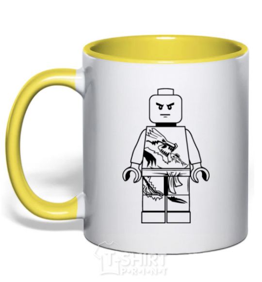 Mug with a colored handle A warrior with a dragon yellow фото