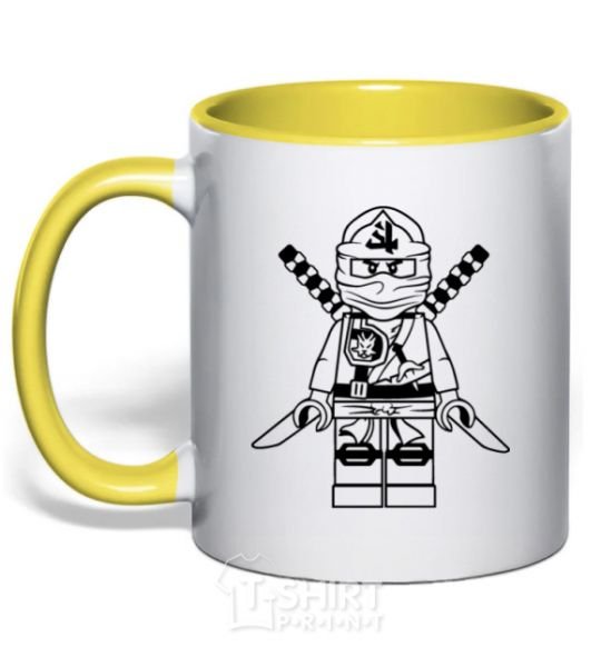 Mug with a colored handle A warrior with a lion yellow фото