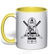 Mug with a colored handle A warrior with a lion yellow фото