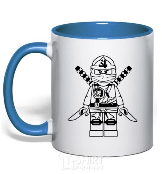 Mug with a colored handle A warrior with a lion royal-blue фото