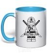 Mug with a colored handle A warrior with a lion sky-blue фото