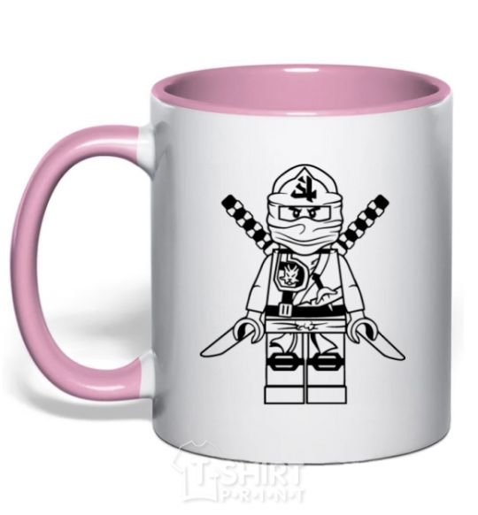 Mug with a colored handle A warrior with a lion light-pink фото