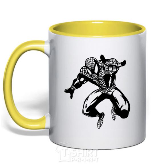 Mug with a colored handle Spiderman Jump yellow фото