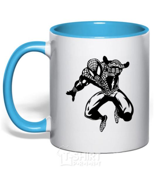 Mug with a colored handle Spiderman Jump sky-blue фото