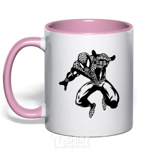 Mug with a colored handle Spiderman Jump light-pink фото