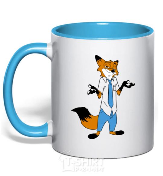 Mug with a colored handle Nick sky-blue фото