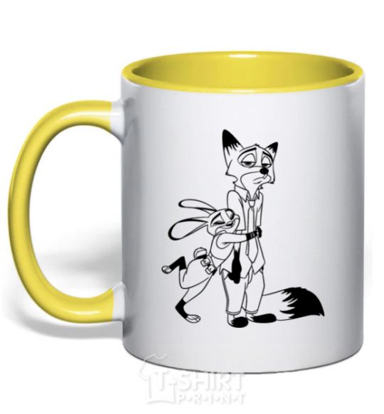 Mug with a colored handle Judy and Nick yellow фото