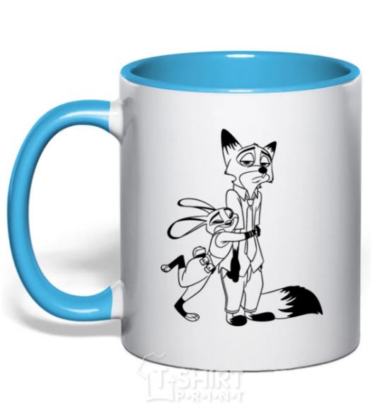 Mug with a colored handle Judy and Nick sky-blue фото