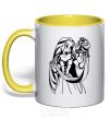 Mug with a colored handle Rapunzel and the chameleon yellow фото