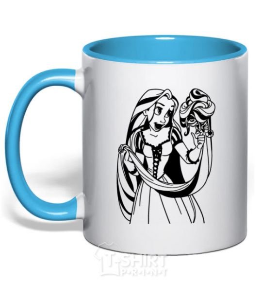 Mug with a colored handle Rapunzel and the chameleon sky-blue фото