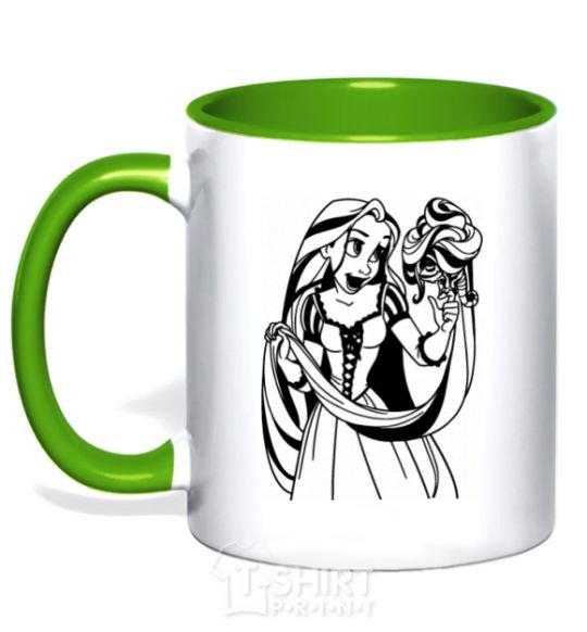 Mug with a colored handle Rapunzel and the chameleon kelly-green фото