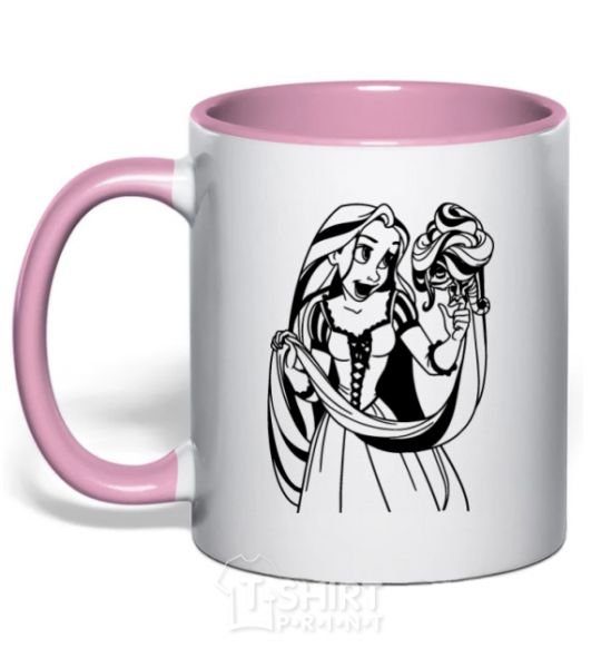 Mug with a colored handle Rapunzel and the chameleon light-pink фото