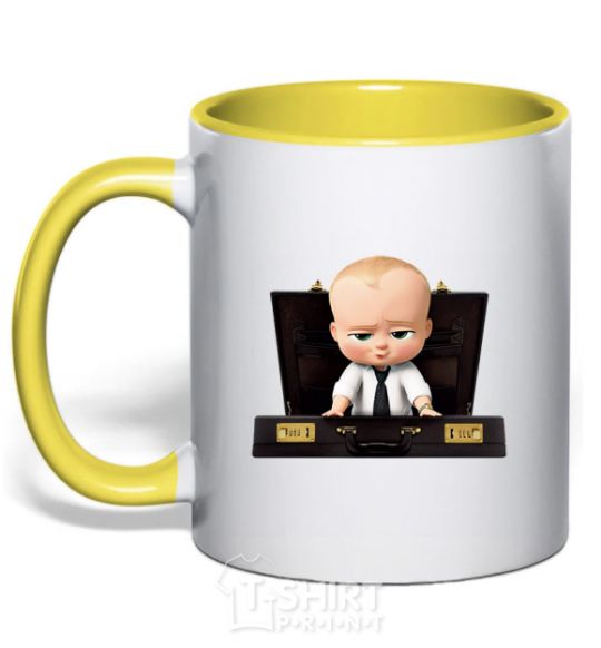 Mug with a colored handle Boss in a suitcase yellow фото