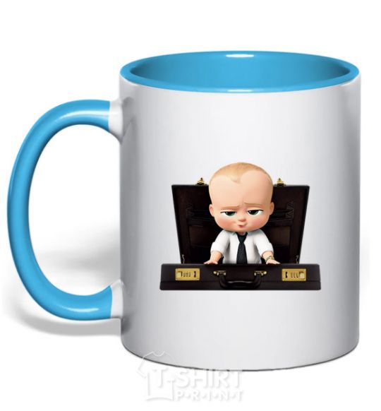 Mug with a colored handle Boss in a suitcase sky-blue фото