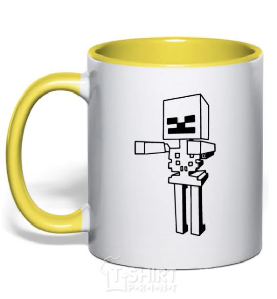 Mug with a colored handle Minecraft skeleton yellow фото