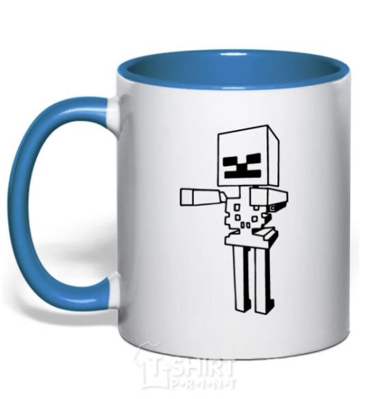 Mug with a colored handle Minecraft skeleton royal-blue фото