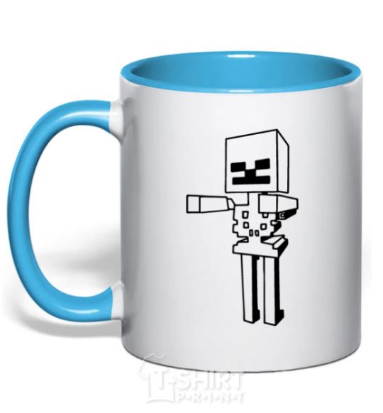 Mug with a colored handle Minecraft skeleton sky-blue фото