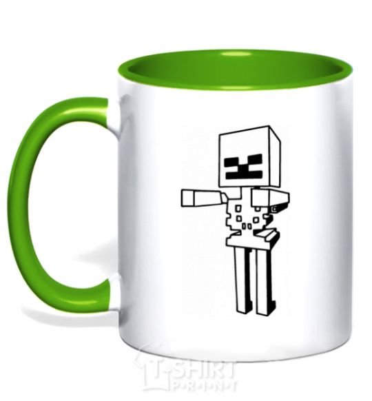 Mug with a colored handle Minecraft skeleton kelly-green фото