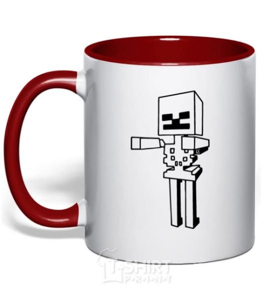 Mug with a colored handle Minecraft skeleton red фото