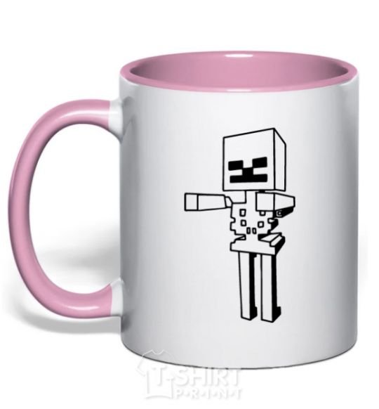 Mug with a colored handle Minecraft skeleton light-pink фото