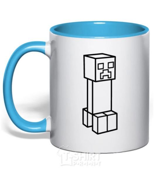 Mug with a colored handle Creeper sky-blue фото