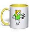 Mug with a colored handle Alex with a pickaxe yellow фото