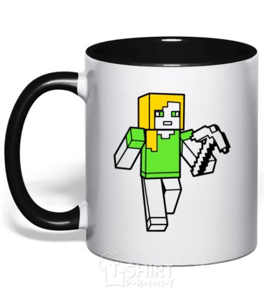 Mug with a colored handle Alex with a pickaxe black фото