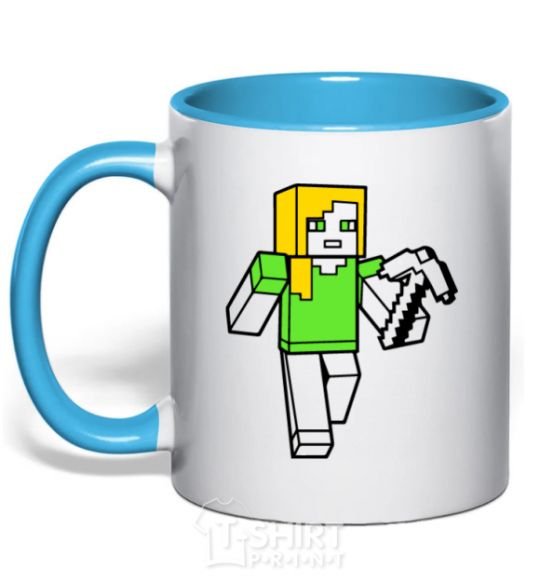 Mug with a colored handle Alex with a pickaxe sky-blue фото