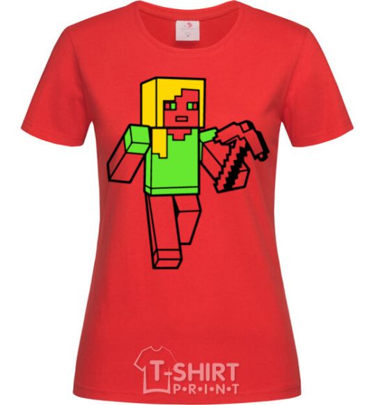 Women's T-shirt Alex with a pickaxe red фото