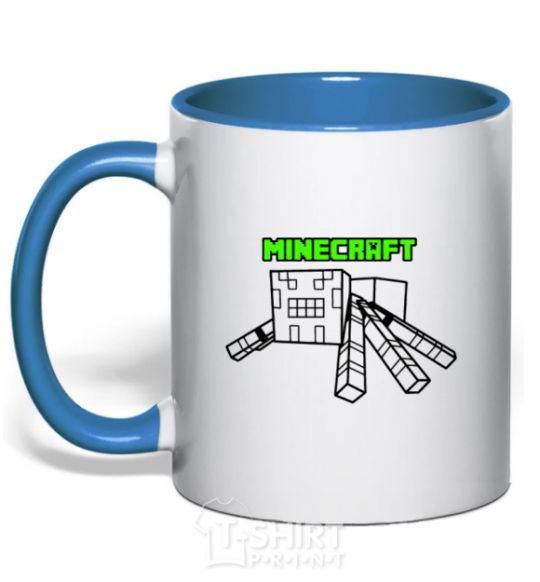 Mug with a colored handle Minecraft spider royal-blue фото