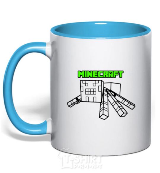 Mug with a colored handle Minecraft spider sky-blue фото