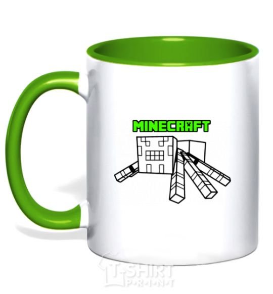 Mug with a colored handle Minecraft spider kelly-green фото