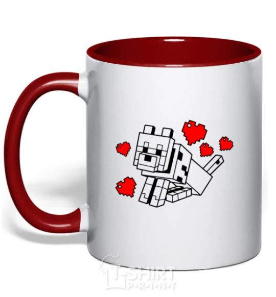 Mug with a colored handle A dog with hearts red фото
